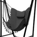 Unique U-Shaped Hammock Chair with Stand,Sturdy & Rust-Resistant,Free Gray Cotton Hammock Chair