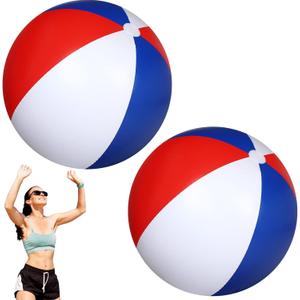 Zhanmai 60 Inch Giant Patriotic Beach Balls, 4th of July Red White and Blue Large Beach Balls Inflatable Summer Independence Day Party Favors for Hawaiian Swimming Pool Party (2 Pcs)