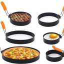 6 Pcs Professional Egg Ring Set, Non-stick Griddle Omelette Ring, Pancake Molds with Oil Brush,Stainless Fried Egg Molds with Orange Anti-scald Silicone Handle