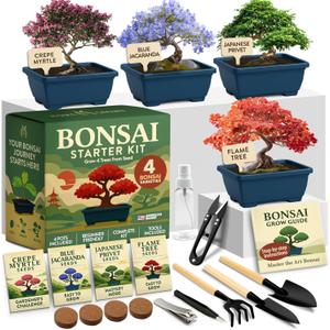 HOME GROWN Bonsai Tree Starter Kit  Unique Christmas Gift for Adults, Men, Women - Grow 4 Bonsais  DIY Crafts Hobby Gardening Kit for Plant Lovers, Mom, Dad - White Elephant Gifts for Adults