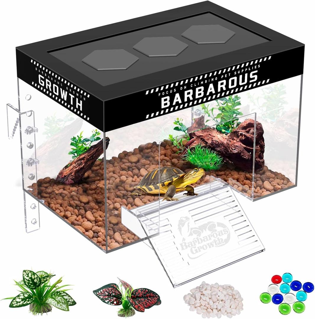 GOZILLA Adjustable Turtle Basking Platform, 9.8x6.3x6.3''Acrylic Turtle Topper & Dock, Hanging Platform Enclosure Warm Room for Turtles, Small Reptiles(Medium)