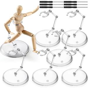 6 Set Action Figure Stand with Screwdriver Plastic Doll Stand Doll Display Holder Base Clear Action Figure Accessories for 1/144 Hg/RG Model Toy (Round)