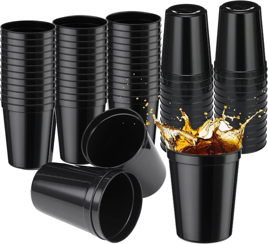 Yungyan 50 Pack 16oz Stadium Cups Reusable Plastic Cups Blank Drink Tumblers for Parties, Events, DIY Projects, 4.5 x 3.54 x 2.72 Inch (Black)