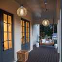 Battery Operated Hanging Pendant Lantern Lights, Outdoor Chandelier Light with Warm White LED Bulb, Handwoven Seagrass Ball Shade, Brightness Timer Adjustable for Patio Tree Pergola Gazebo Porch-2Pack