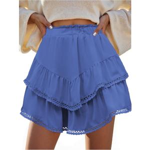 American Trends Skorts for Women Dressy Casual Flowy Shorts Boho Ruffle Tiered Skirts High Waist Mini Tennis Golf Skirt (Blue, XL)