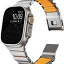 Magnetic Titanium Band Silicone Inner Lining for Apple Watch Ultra 3/2/1 49mm & iWatch Series 11/10/9/8/7/6/5/4 46mm 45mm 44mm, 24mm Wide Lightweight Dual-Layer Titanium Link Strap for Men