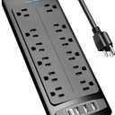 Power Strip, ALESTOR Surge Protector with 12 Outlets and 4 USB Ports, 6 Feet Extension Cord (1875W/15A), 2700 Joules, ETL Listed, Black