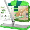Turbo Microfiber Mop Floor Cleaning System - 18-inch Dust Mop with 4 Reusable Pads for Hardwood and Tile, 360-Spin Floor Mop Head & Extendable Handle - Household Cleaning Tools