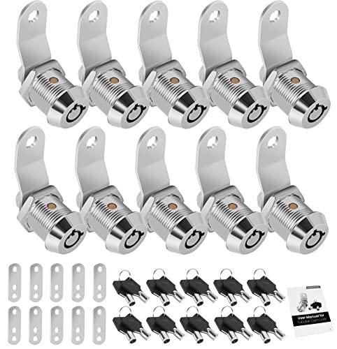 10 Pack Tool Box Lock with Keys, 5/8" Cabinet Lock Cam Lock Keyed Alike, Toolbox Lock Replacement Lock for Mailbox RV Storage Door with Manual, Zinc Alloy (10Pack，5/8 Inch)