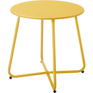 Patio Small Outdoor Side Table Waterproof Round Metal Steel Side Table Weather Resistant Portable Outdoor and Indoor End Table for Garden Balcony Yard, Yellow