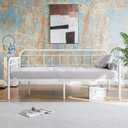 JURMERRY Metal Daybed Frame Twin Size with Steel Slats Platform Furniture, White, Twin without Trundle