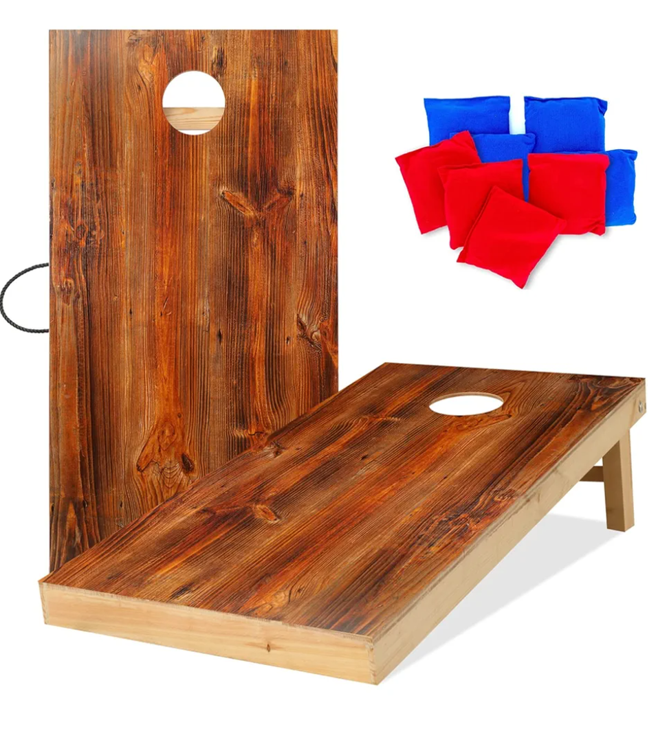 UKASE Solid Wood Regulation Size Cornhole Set Portable Bean Bags Toss Game with Durable Wood Grain Printed Surface and Underneath for Indoor and Outdoor