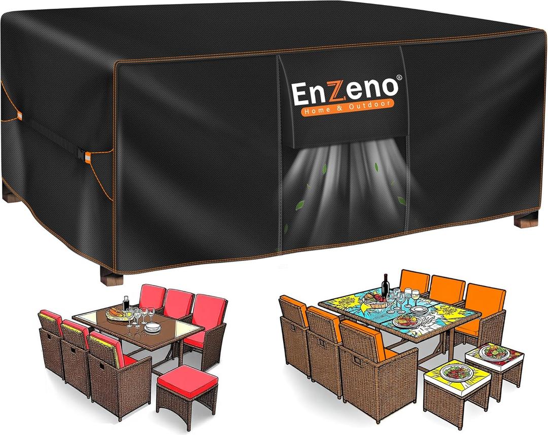Enzeno Patio Furniture Set Cover Waterproof, Outdoor Dining Coffee Table Chair Covers Rectangular, Heavy Duty Outside Weatherproof Sectional Set Covers for Protection 74" L x 47" W x 28" H Black