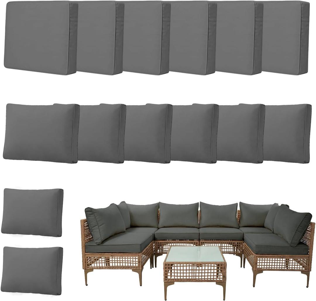 14pcs Outdoor Patio Cushion Covers Replacement, 24" Zippered Outdoor Cushion Covers Waterproof, UV Resistant & Washable Patio Furniture Cushion Covers Waterproof for Patio Sectional, Lght Grayi