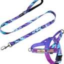 Annchwool No Pull Dog Harness with Padded Handle+5 Ft Leash,Escape Proof and Quick Fit to Adjust Dog Harness,Easy for Training Walking for Small & Medium and Large Dogs(Camo Purple Set,L)