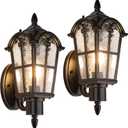 Sucolite Outdoor Wall Light Fixtures, Black & Gold Exterior Waterproof Porch Lights, Vintage Outside Wall Sconces with Water Ripple Glass for House Front Door Garage, 2 Pack (16in)