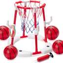 Pool Basketball Hoop for Kids, Ring Toss Pool Toys, Basketball Hoop Outdoor Toddler Toys with 4 Balls & 12 Rings, Pool Floats Kids Summer Toys, Swimming Pool Games Family Party
