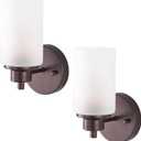 2 Pack Bath Vanity Light Fixtures, Indoor Wall Sconces Light with White Frosted Glass Shade, Farmhouse Stylish Bathroom Wall Mounted Lighting for Bedroom Living Room, Porch, Kitchen, Oil Rubbed Bronze