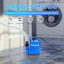 1/3 HP Submersible Water Pump 2000 GPH Portable Small Sump Pump For Pool Cover, Basements, Puddles, Gardens Ponds With 16.4 Ft Power Cord and Hose Adapters, Blue