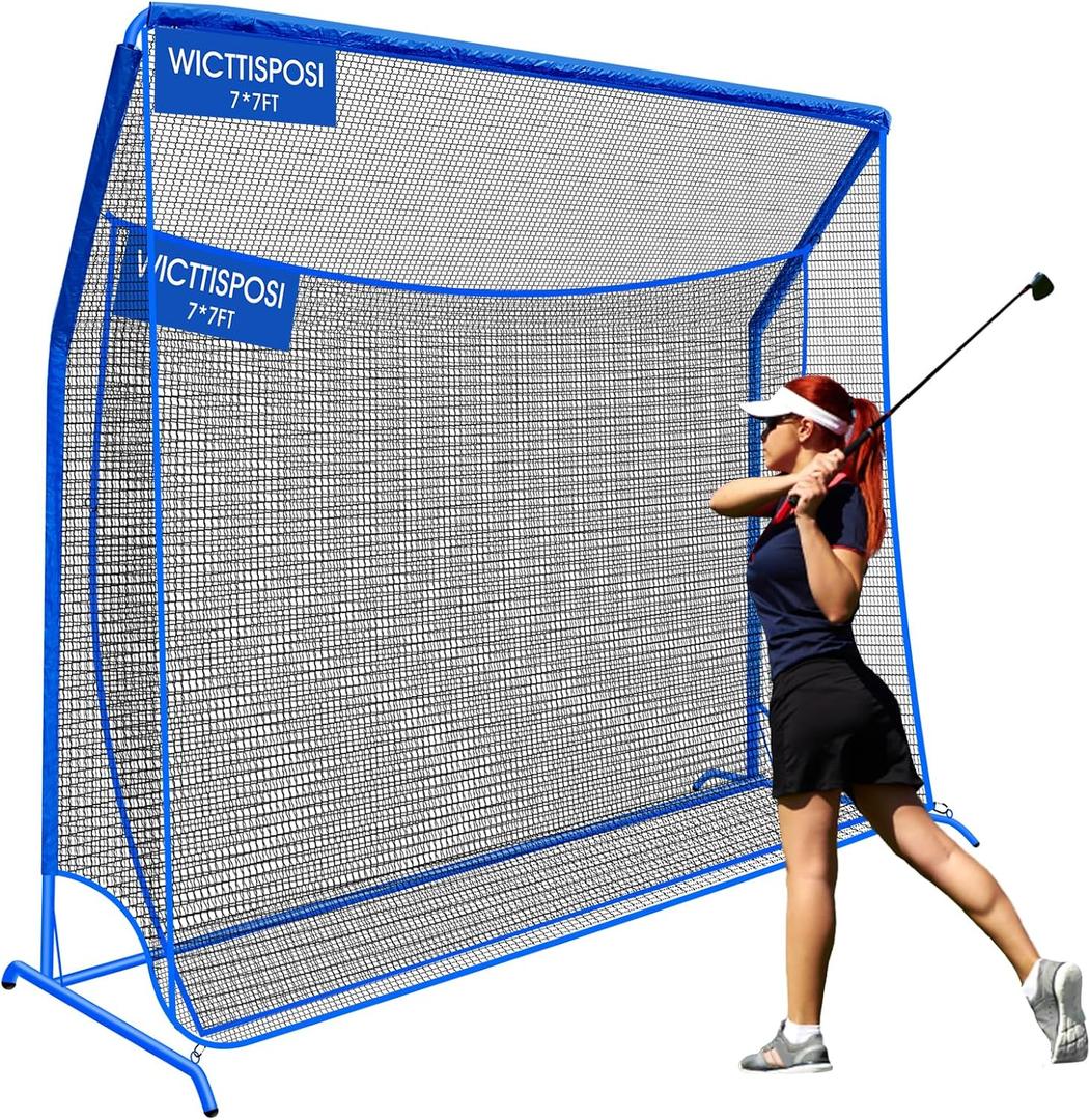 Golf Hitting Net with Extra Striking Net, 10x7ft/7x7ft Heavy Duty Golf Practice Nets for Golfers Backyard Driving Swing, Golf Impact Cage Metal Frame with Storage Bag&Elevated Base, Indoor Outdoor Use