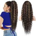 FLUFYMOOZ Ponytail Extension, 26 Inch Bohemian Style Drawstring Ponytail Hair Extensions for Women, Long Curly Wavy Ponytail Natural Synthetic Hairpiece for Women (26 Inch Chocolate Brown with Blonde Highlights)