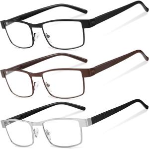 BLS Businessman Rectangular Reading Glasses - Professional Durable Readers - Blue-Light Blocking Lenses (*Black/Grey/Brown)