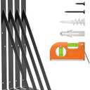 LuckIn 12-Pack Heavy Duty Shelf Bracket 18 Inch, Fit for 18 20 24 Inch Floating Shelves, L Brackets with 90 Degree Triangle, 250 LBS Max Load, Mounting Hardware Included, Black
