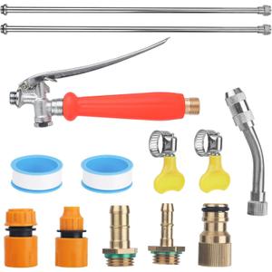 44" Sprayer Wand Replacement Kit, Stainless Steel Watering Lance with 1/4", 3/8", 1/2" Quick Connectors, Brass Barbs & Hose Clamps Adjustable Nozzle Universal Garden Pressure Pump Spray Accessories