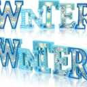 Geetery Blue Winter LED Wooden Sign Blue Snowflake Decorations Rustic Wooden Words Sign Tabletop Centerpiece Decor for Winter Christmas Table Home Office Party