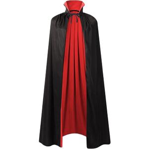 GRAJTCIN Vampire Costume Halloween Vampire Cape Adult, Two Sides Reversible High Collar Magician Hooded Cloak (59", Black and Red)