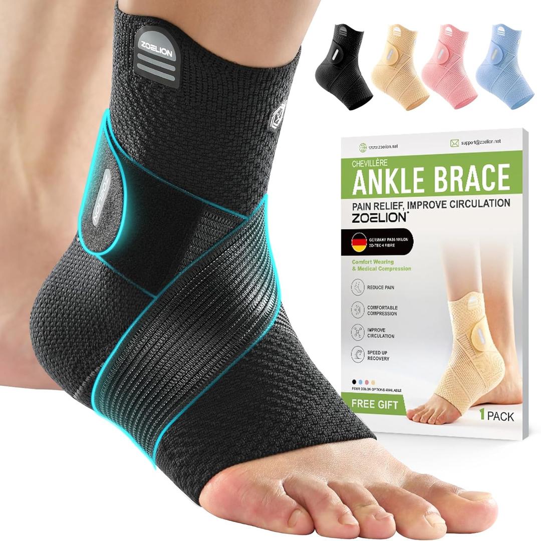 ZOELION Ankle Brace Compression Support with Removable Fishnet Strap, 3D Knit Plantar Fasciitis Relief Achilles Tendonitis Brace, Ankle Compression Sleeve for Pain Relief & Injury Healing, Black/XL