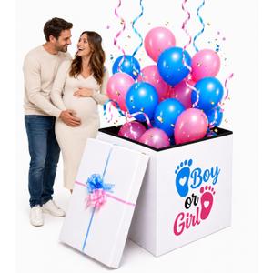 Thyle Upgrade 24" Large Reusable Gender Reveal Gift Box Kit (No Assembly), Foldable Pop up Baby Shower Balloon Box with Lid & Giant Bow, Durable High-density Mdf & Oxford Fabric, Keepsake Container, 1 count