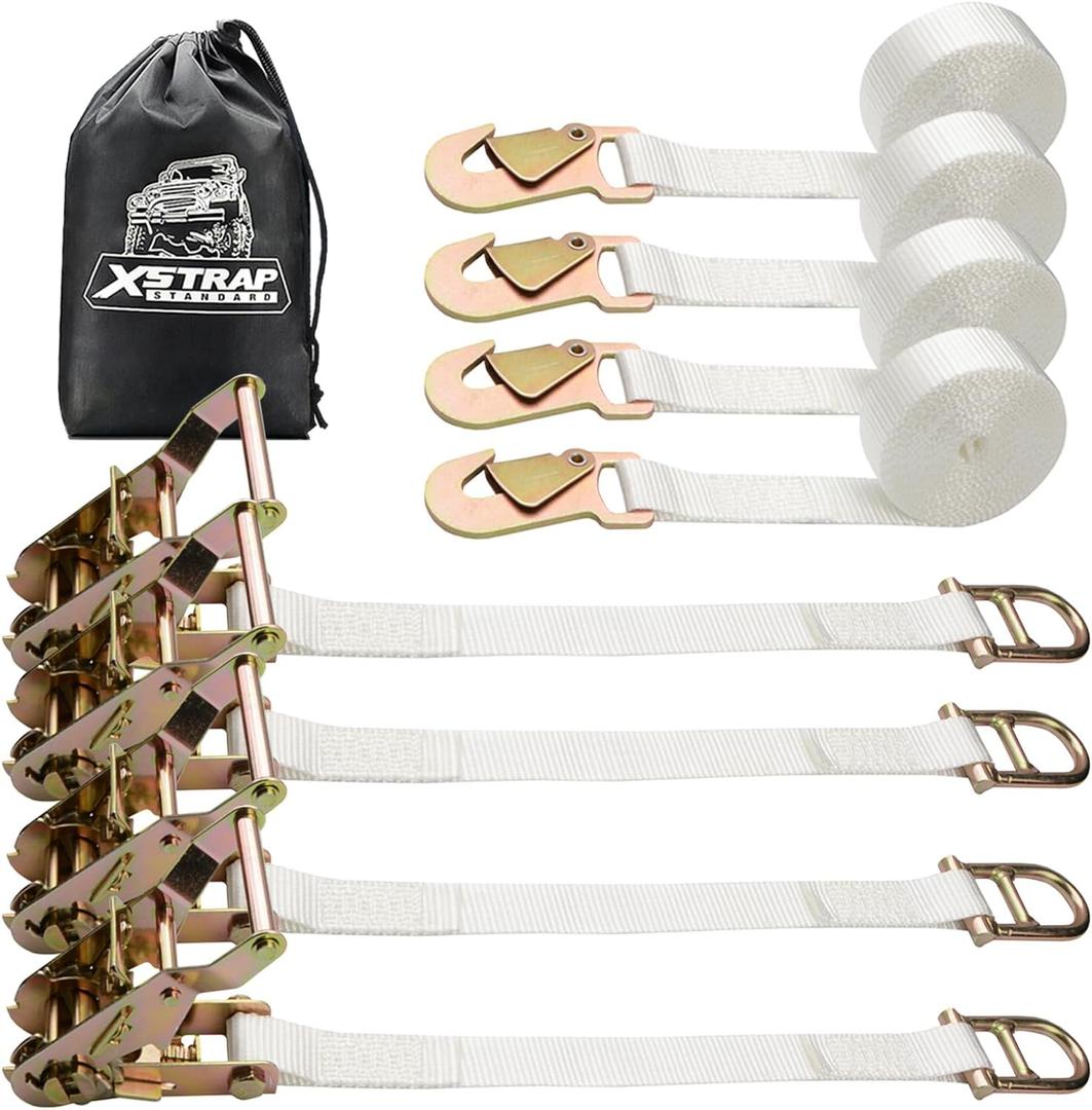 XSTRAP STANDARD 4PK 1" Ratchet Tent Straps with Snap Hook & Double D-Ring - 12ft Heavy Duty Tie Downs for Canopies, Tents, Inflatables, Camping, Event