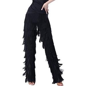 JEZISYMA Women's Tassels Fringe Dance Pants Ballroom Latin Tango Salsa Practice Performance Dancing Costume Pants S