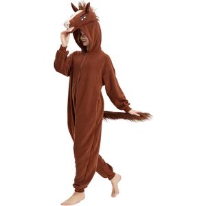 Horse Onesie for Adults Halloween Cosplay White Fronted Horse Costume One-Piece Pajamas for Women and Men