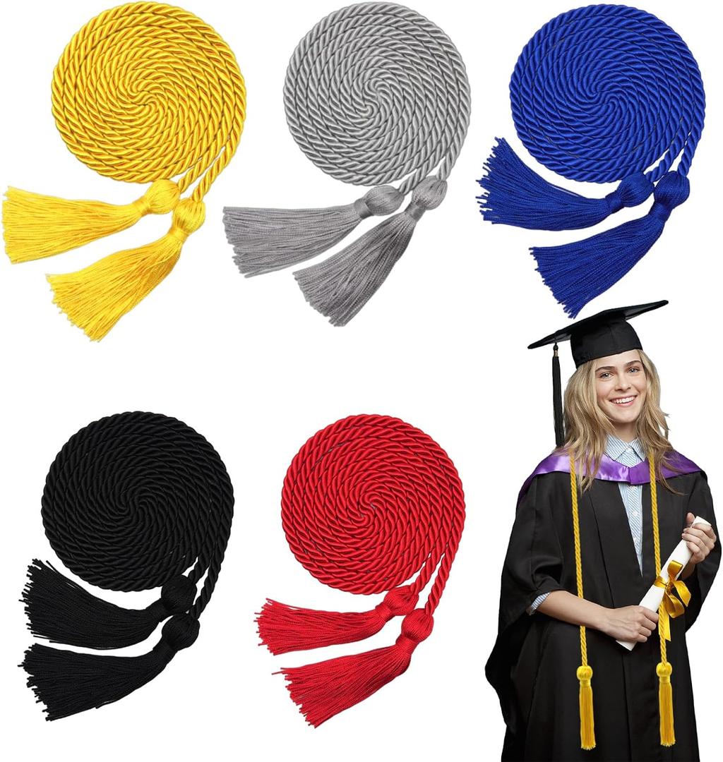 4 x 5 Pcs Graduation Cords with Tassel for High School Bachelor Gown College Graduation 2025 (Gold, Royal Blue, Black, Red, Silver)