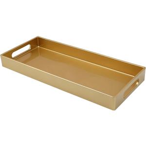 Plastic Gold Vanity Tray with Handles, Small Decorative Tray Desktop Storage Organizer for Bathroom, Living Room, 13.7"*5.9"*1.37"