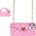 UnnFiko Wallet Phone Case Compatible with iPhone 16 Pro Max, Cute Light Luxury Bag Design, Purse Flip Card Pouch Cover Soft Silicone Case with Handstrap Long Shoulder Strap (Pink, iPhone 16 Pro Max)