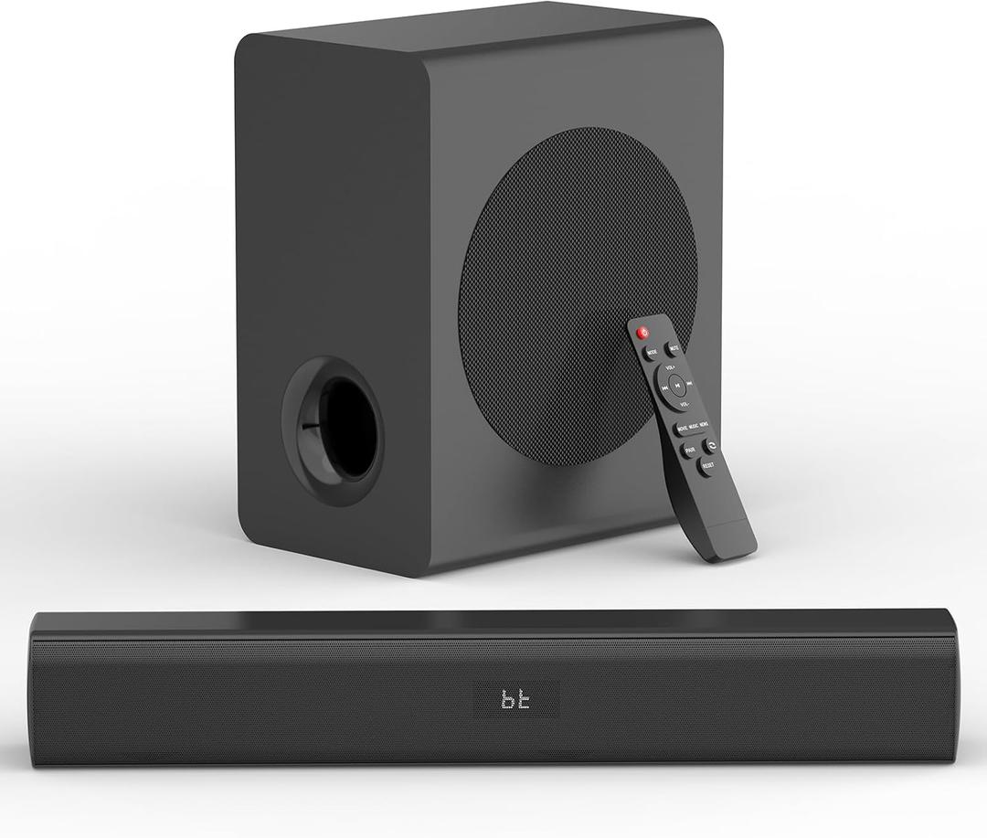Sound Bar Speakers Bluetooth Wireless, TV Speakers Sound Bar Subwoofer, Home Theater Surround Sound Bar HDMI(ARC) Optical AUX USB 2.1ch Home Audio Sound System TV PC Gaming Wall Mount 3EQ, Black
