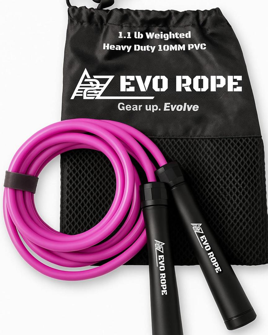 Evo Rope | 1.1LB Weighted Jump Rope for Women & Men Adjustable 10mm Heavy PVC Skipping Rope for Fitness, Ideal for High-Intensity Training, MMA, Boxing, CrossFit, Weight-loss Workouts