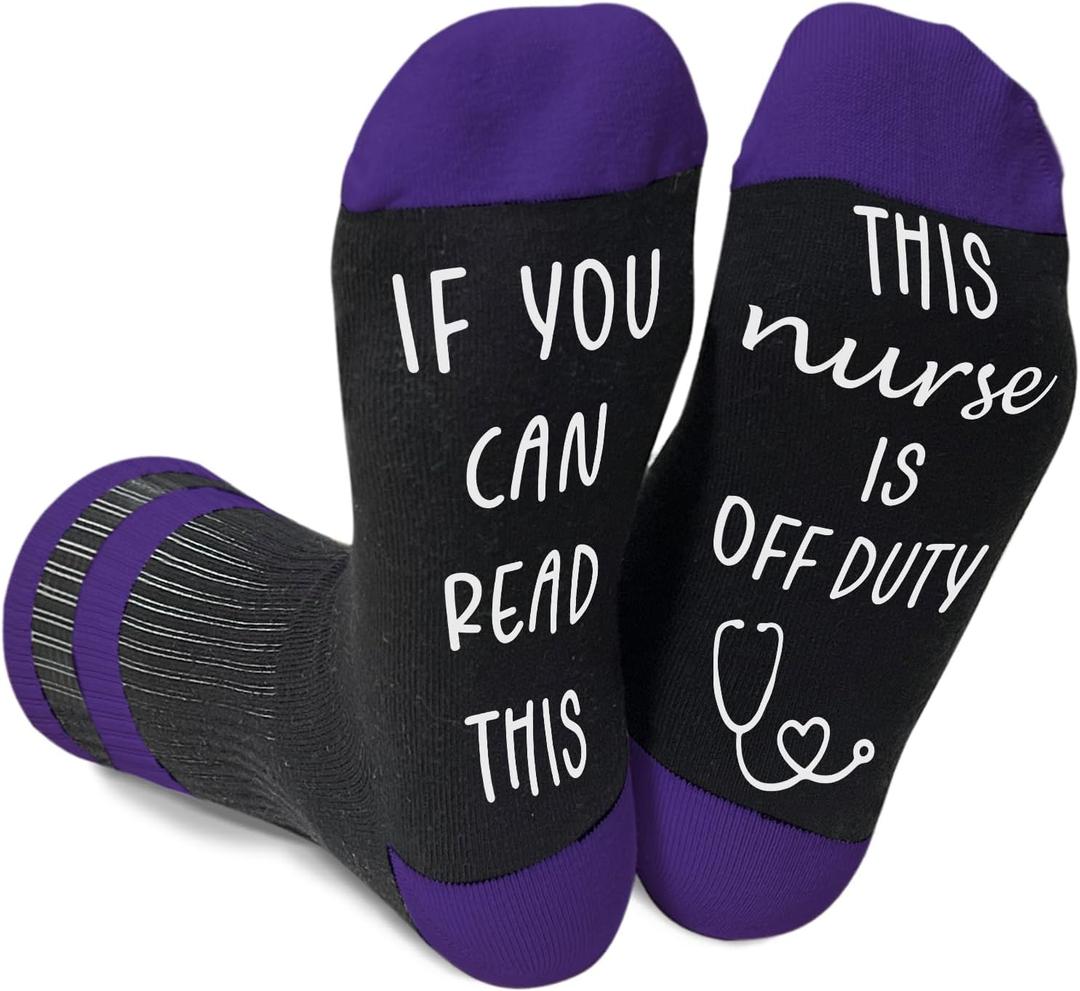 Nurse Socks If You Can Read This This Nurse Is Off Duty, Funny Nurse Gifts For Nurses Female, Cool Nurse Gift For Nurse Practitioner Medical Assistant Nursing School, Nurse Week Accessories -Size 9