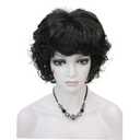 Wiginway Short Curly Wavy Synthetic Hairpiece Wigs with Bangs for Women Girls Dark Brown (#4 Medium Brown)