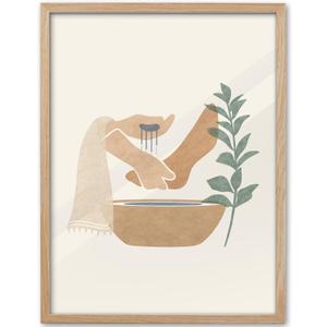 KensTro 16x20 Oak Framed Jesus Washing Feet Christian Wall Art