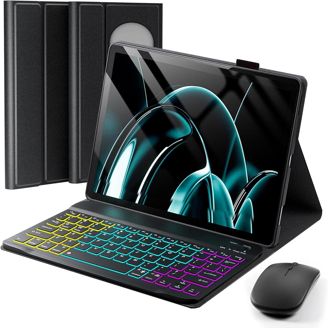 Case Keyboard for Google Pixel Tablet 11 inch 2023/2024 Cover - 7 Color Rainbow Change Backlit Detachable Magnetic Keyboard with Mouse - Black