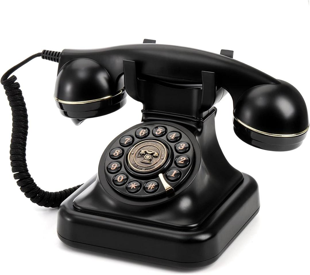 Peohud Retro Landline Telephone, Classic Corded Desk Phone, Vintage Old Fashioned Dial Button Phone with Redial Function for Home Office