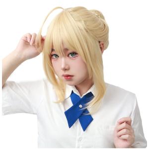 C-ZOFEK Fate/ stay night Saber Arturia Pendragon Girls Golden Cosplay Wig with a Bun (Gold)