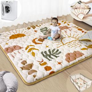 Baby Play Mats for Floor, 71x59 Upgraded Thickness & Larger Super Soft Playmat for Babies and Toddlers, Foldable Washable, Upgrade Anti-Slip Crawling Mat for Playpen(Boho Nature)