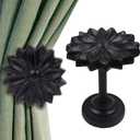 The Metal Magician Wall Mounted Floral Curtain Holdbacks (Pack of 2) - Boho Flowery Curtain Holders for Living Room, Bedroom, Office Drapes - Farmhouse Tiebacks for Curtains (Black Blossom)