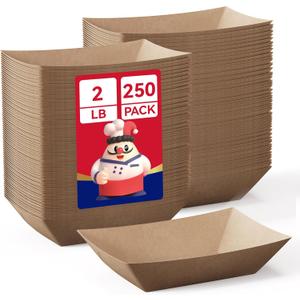 JOLLY CHEF 2lb Paper Food Trays, 250 Pack Disposable Paper Boat, Serving Boats for Gameday, Food Holder Trays for Snacks French Fries Nachos Hot Dog Tacos BBQ Party