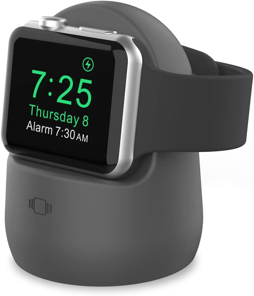 AhaStyle iWatch Stand Silicone Charging Dock Holder Accessories for Apple Watch Series 8/Ultra/SE2/7/6/SE/5/4/3/2/1(49/45/44/42/41/40/38mm), Supports Nightstand Mode (Adapters NOT Included) (Dark Gray)
